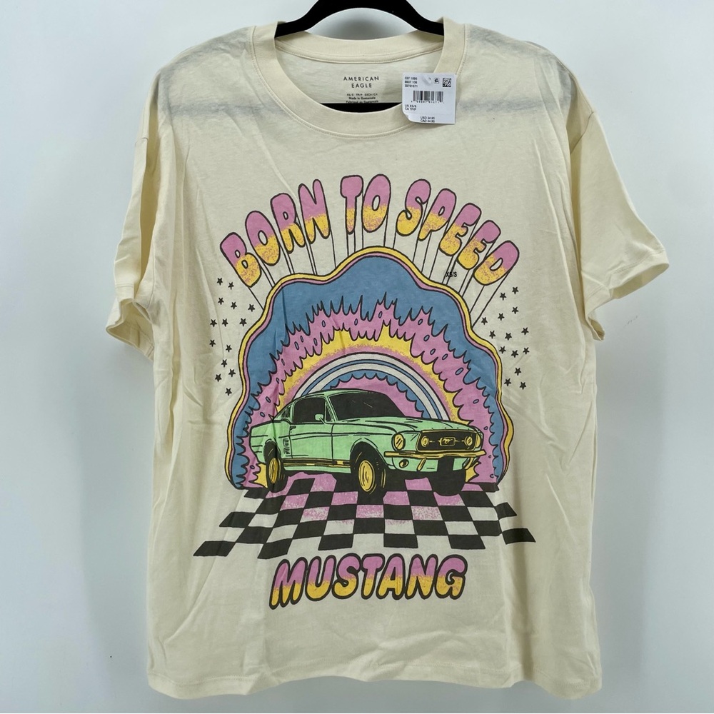 NEW AEO American Eagle T-Shirt Born to Speed Ford Mustang Oversized XS